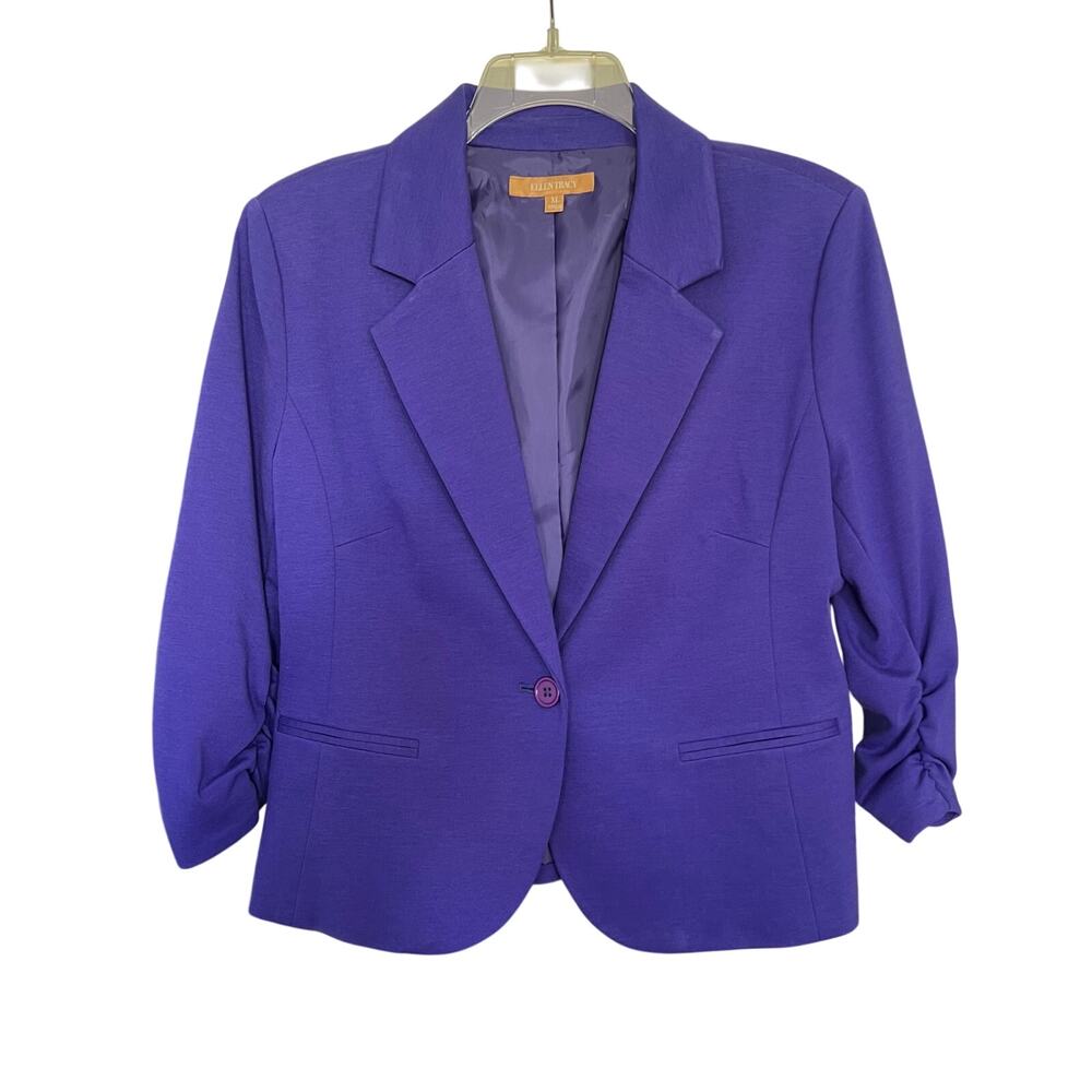 NWT Ellen Tracy Purple Blazer with 3/4 Ruched Sleeves Size XL